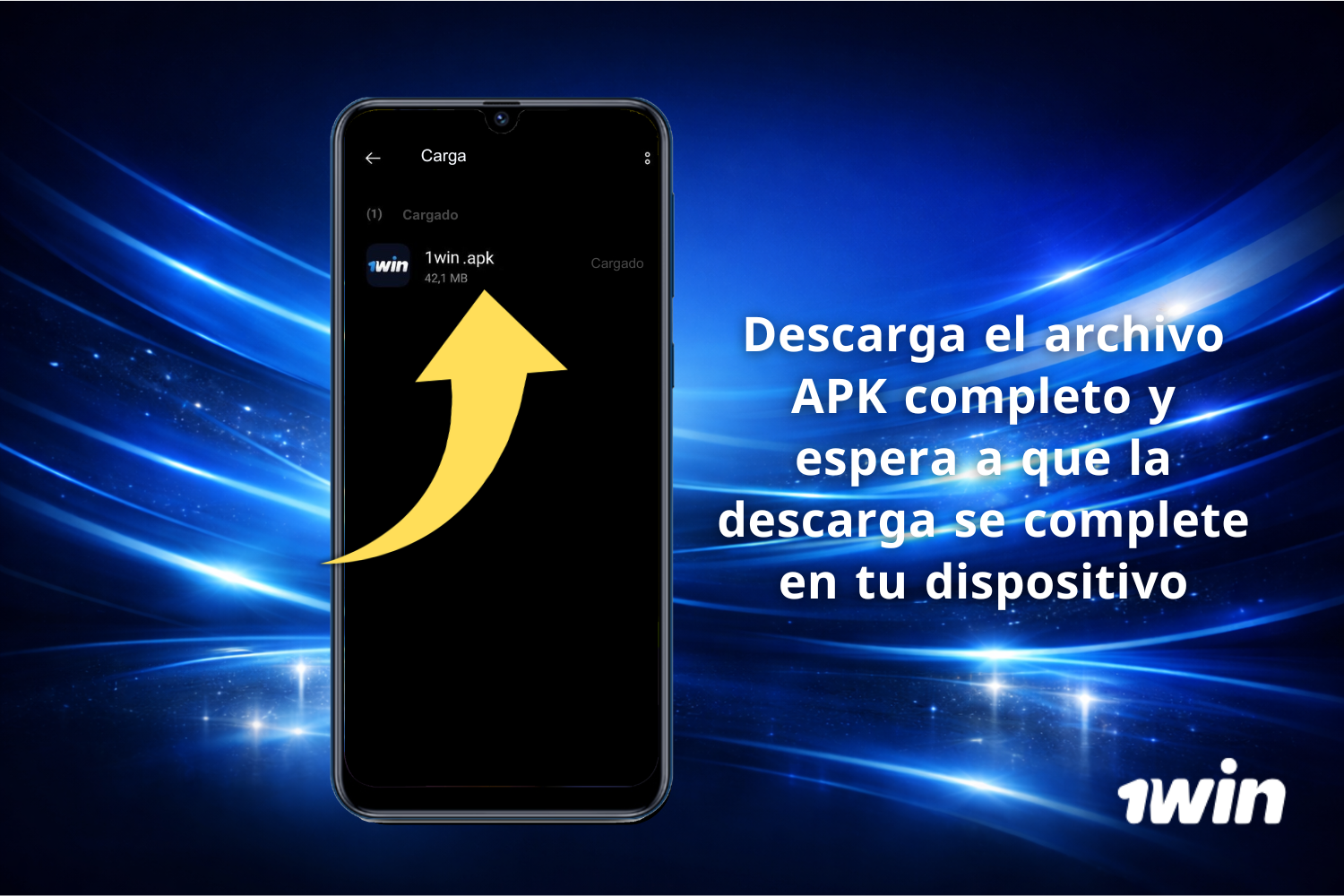 Usuario de Argentina abre la carpeta de descargas y verifica la presencia del archivo APK de 1Win en su teléfono