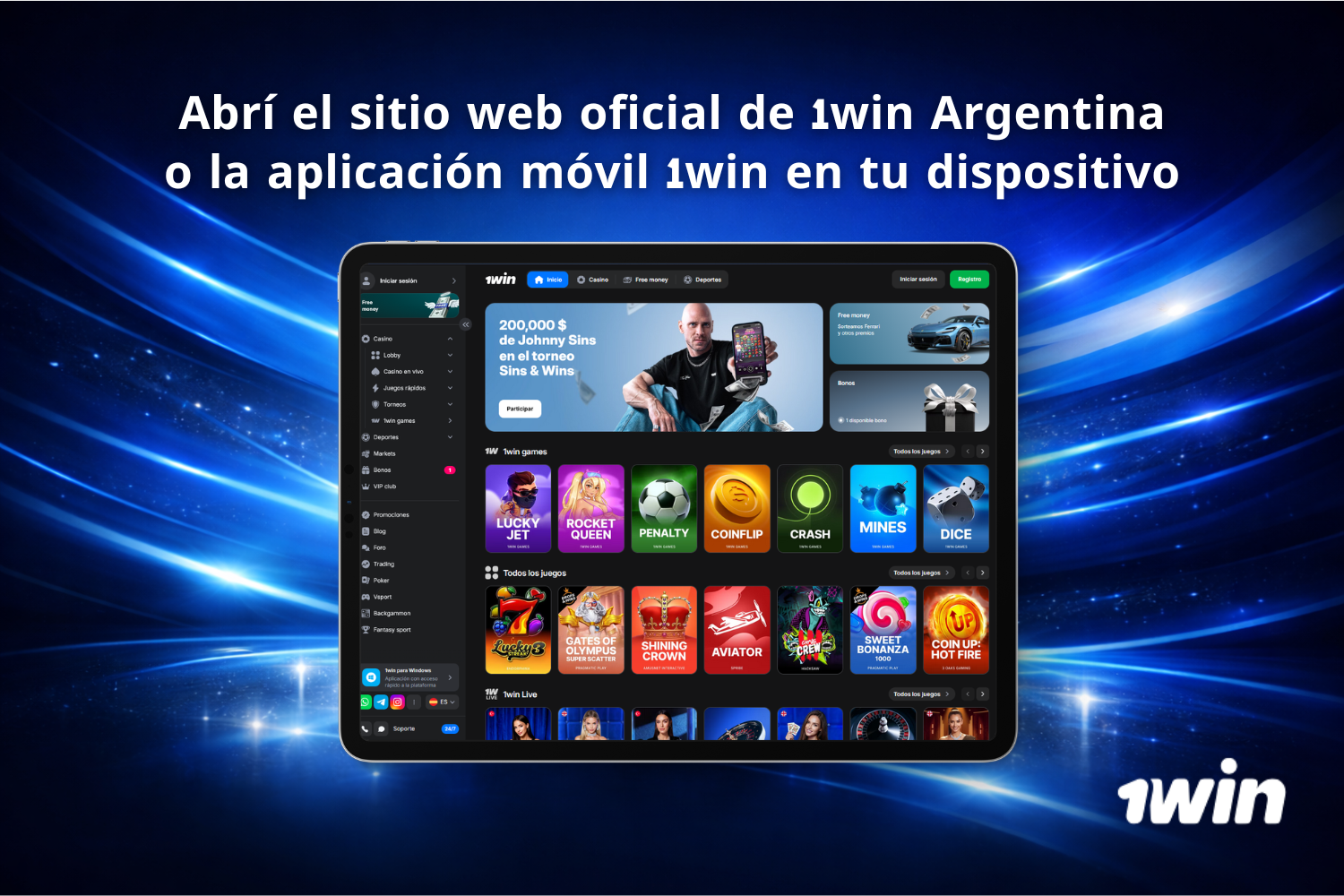 Usuario argentino abre el sitio web oficial de 1win Argentina o la aplicación móvil 1win en su dispositivo para iniciar sesión.