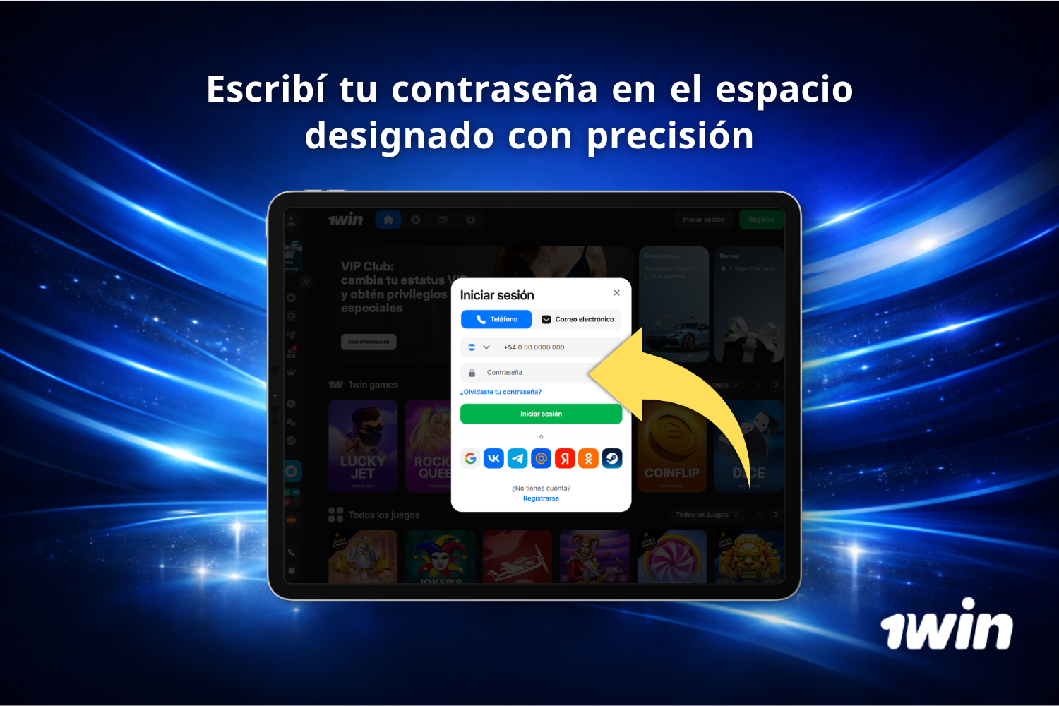 Usuario de 1win Argentina escribe correctamente su contraseña en el campo correspondiente para acceder a su cuenta