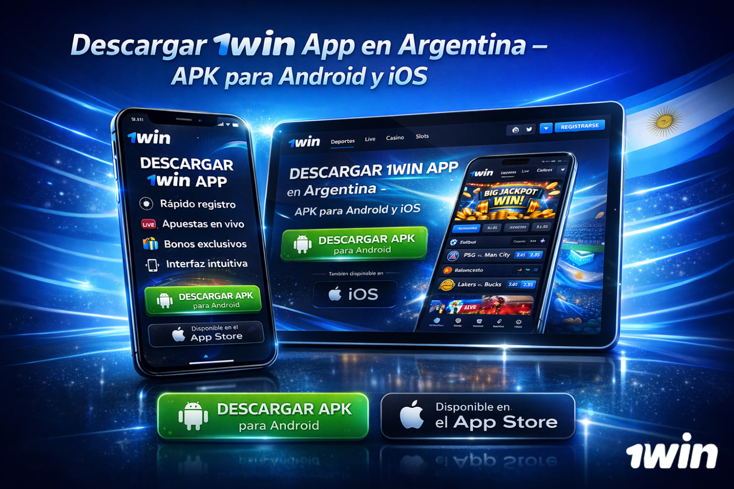 La aplicación 1win ofrece a los usuarios argentinos todas las funciones del sitio web en dispositivos móviles Android e iOS